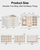 GUOER Jewelry Box for Women 4 Layers, Glass Lid Jewelry Organizer with 4 Drawers Cloud White PU Jewelry Storage Case for Necklaces Rings Earrings Bracelets Mother's Day