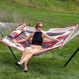 Sunnydaze Rope Hammock with Stand for Outside- 275-Pound Capacity - Includes 12-Foot Hammock Stand, Spreader Bar, Pad, and Pillow - Modern Lines
