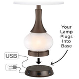 Franklin Iron Works Hunter Rustic Farmhouse Table Lamp with USB and AC Power Outlet Workstation Charging Base 28.75" Tall Bronze Cherry Wood Double Drum Shade for Living Room Bedroom House Bedside