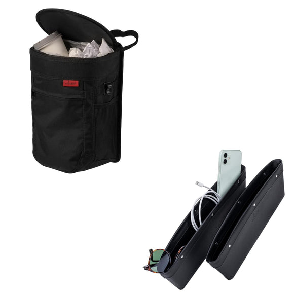Lusso Gear Clean Car Bundle -Car Trash Can and Car Seat Gap Organizer - Keep Your Car Clean and Tidy- Waterproof, Leak Proof Car Trash Bin - Car Seat Gap Filler Prevents Dropped Items Lusso Gear