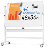 Rolling Dry Erase Board 48 x 36 - Large Portable Magnetic Whiteboard with Stand - Double Sided Easel Style Whiteboard with Wheels - Mobile Standing Whiteboard for Office, Classroom & Home KAMELLEO