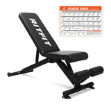 RitFit Adjustable/Foldable Utility Weight Bench for Home Gym, Weightlifting and Strength Training - Bonus Workout Poster with 35 Total Body Exercises