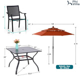 PHI VILLA Outdoor Table Chairs Set w/Umbrella, 5pc Patio Metal Furniture