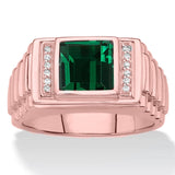 Oseew Created Emerald Ring for Men Sterling Silver/10k 14k 18k solid gold Square Emerald Gemstone Engagement Ring Promise Ring for Him Men’s Fine for Him Husband Anniversary