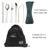 Compact Camping Mess Kit for 1 Person, Reusable Camping Dish Set, Polished 304 Stainless Steel Complete Camping Plates Cups and Bowls Set with Mesh Bag for Backpacking, Hiking