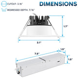 LUXRITE 2 Inch Square LED Recessed Ceiling Light with J-Box, 8W, 5CCT Selectable 2700K/3000K/3500K/4000K/5000K, 660 Lumens, Dimmable Canless Downlight, Wet Rated, IC Rated, ETL Listed (12 Pack)