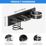 HOHOWU Hair Dryer Holder Wall Mounted,Blow Dryer, Curling Iron, Straightener Holder 3 in 1 Bathroom Metal Hair Tool Organizer Rack-BLACK-1