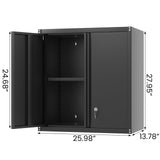 LUCYPAL Metal Wall Cabinet,Wall Mounted Storage Cabinet with 1 Adjustable Shelf and 2 Doors for Garage,Steel Tool Cabinet with Lock for Home,Office, Basement (Black,27.95" H) LUCYPAL
