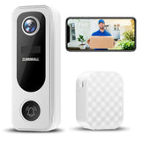 Doorbell Camera Wireless, Video Doorbell Wireless with Chime, 2 Way Audio, Voice Changer, 30s Voice Message, White ZUMIMALL