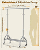 Upgraded 100% Stainless Steel Clothing Rack Load 760LBS, Heavy Duty Clothes Racks with Larger & Sturdy Wheel, Extendable & Adjustable Rolling Garment with Shelves for Hanging Portable Closet Rack
