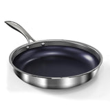 WhatsClad 10" Hybrid Ceramic Nonstick Frying Pan, 3-Ply Stainless Steel Skillet, 2-Layer Coating, PFAS & PTFE Free, Induction Compatible-Blue