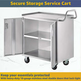 18" x 30" Stainless Steel Utility Cart with Enclosed Base and Locking Doors - Commercial NSF 3 Shelf Service Cart, Heavy-Duty Mobile Storage Cabinet for Kitchen, Catering, Restaurant Storage
