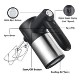 DOAROCA 7-Speed Cordless Hand Mixer - Digital Display Rechargeable Electric Mixer Handheld with 6 Stainless Steel Accessories,Whisks Beaters Dough Hooks（Black）