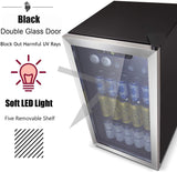 Antarctic Star Beverage Refrigerator -125 Can Mini Fridge for Soda Beer or Wine, Stainless steel door frame, for Office or Bar with Adjustable Removable Shelves, Black, 3.3 Cu.Ft