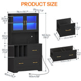HOOBRO 2 Drawer File Cabinet with Charging Station, LED Lights, File Holder Organizer, Fits Letter, Legal, A4 Size, Vertical, for Home Office, Black