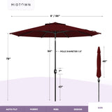 Midtown Umbrellas - The Lean 8 Ft Patio Umbrella with Fade-Resistant Sunbrella Fabric, Auto-Tilt Aluminum Frame and 8 Reinforced Ribs for Deck, Pool & Garden - Burgundy Canopy, Black Pole