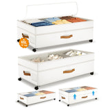 Megapuxin Under Bed Storage with Wheels, 10 inches Under Bed Storage Containers, 65L XXL Large Adjustable Underbed with Lids, Rolling Underbed Storage bins for Shoes, Clothes, Blankets, White