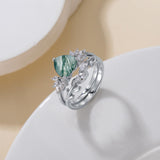 1.5 ct Moss Agate Engagement Ring Set Heart shape Moss Agate Wedding Ring Set Gold For Valentines day Chirstomas (white gold)