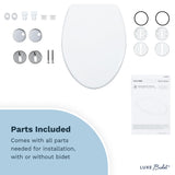 LUXE TS1008E Elongated Comfort Fit Toilet Seat with Slow Close, Quick Release Hinges, and Non-Slip Bumpers (White)