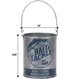 Lakeside Bait and Tackle Metal Bucket - Decorative Fishing Pail for Pencils, TV Remotes or Tools