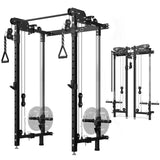 Mikolo Folding Squat Rack, Wall Mounted Power Rack with Cable Crossover Machine & LAT Pull Down, Functional Trainer with 5 Adjustable Function Modes (Black)