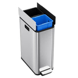 GarveeHome 14.8 gal Dual Compartment Step Trash Can, Stainless Steel Kitchen Bin with Butterfly Lid & Foot Pedal, 2x7.4 gal, Silver