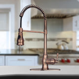 Akicon Antique Copper Pre-Rinse Spring Kitchen Faucet, Single Level Solid Brass Kitchen Sink Faucets with Pull Down Sprayer
