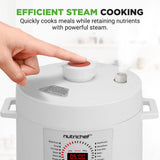 NutriChef 6 Quart Electric Pressure Cooker | 12 Function Digital Countertop Pressure Cooker | Adjustable Time & Temperature | Re-heat and Keep Warm Function | 13.1 x 11.4 IN | White