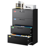 PEUKC 4 Drawer File Cabinet, Lateral Filing Cabinets for Home Office, Office Storage Drawers with Lock, Hanging Files Legal/Letter A4 Size (Assemble Required,Black)