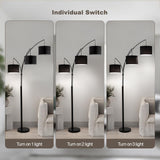 Fansdrick Floor lamp with Remote, 3 Light Arc Floor Lamps for Living Room, 2400LM Tall Standing Floor Lamps with Black Shades, 80" Large Floor Lamp for Bedroom, Office