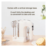 400W Hand Mixer with Electronic Control, 304 Stainless Steel 6-Rod Set & Storage Base - Heavy Duty Electric Kitchen Blender for Baking, Whipping, Mixingr