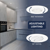 LUXRITE 3-Inch Gimbal LED Recessed Lighting, 5 Color Selectable 2700K-5000K, 9 Watts, 750 Lumens, Adjustable 360º + 30º Swivel Spotlight, Dimmable, CRI90, IC & Wet Rated, ETL, White (12 Pack)
