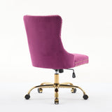 Purple Velvet Vanity Chair with Wheels, Armless Home Office Desk Chairs