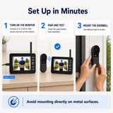 TKMARS Doorbell Camera Wireless No Subscription with Monitor Screen, Waterproof Video Intercom with Active Wake-Up, No WiFi Needed, 170° Angle, Local Recording for Home/Apartment/Seniors
