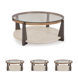 Signature Design by Ashley Frazwa Round Glasstop Coffee Table, Gray/Brown/Gold