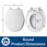 Mayfair Collins Slow Close Toilet Seat, Durable Plastic Seat with Extra Stability Bumpers and Secure Hinges, Made in USA, Round, White