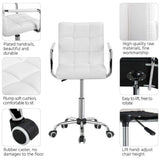 White Office Chair with Wheels and Armrests, Modern PU Leather Desk Chair