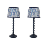 Blue Wood Base Table lamp,8x8x18 inch Country Style Desk lamp,Modern Pleated lampshade Suitable for bedrooms and Offices Pack of 2 (Bulbs Not Included)