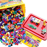 burgkidz Building Blocks Set with Storage Box and Lid Baseplate: 568 Pieces Classic Bricks Compatible with Major Brands, Wheels Doors Windows, STEM Toy for Toddlers Age 3+, Gift for Boys Girls