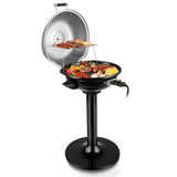 Electric Grill, Techwood Indoor/Outdoor Electric BBQ Grill, 1600W Portable Removable Stand Grill with Adjustable Heat & Drip Tray, Double Layer Design for Party, Patio & Backyard, Dust Cover(Silver)