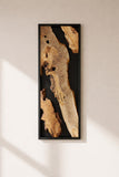 Natural Live Edge Olive Wood Wall Art - Modern Black Resin Decor & Handcrafted Rustic Wood Panel, Nature-Inspired Abstract Luxury for Living Room or Office - 20x48"