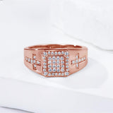 Oseew Round Cut Moissanite Rings Wedding for men Hip Hop Iced Out Luxury Men's Moissanite Ring sterling silver/ 10k 14k 18k gold Cross Design (rose gold)
