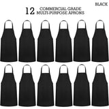 GREEN LIFESTYLE 12 Pack Professional Chef Apron – Grilling Aprons for Men, Waterproof Cooking Aprons for BBQ, Work or Restaurant Use, Kitchen Aprons for Women – Black, No Pockets