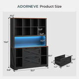 ADORNEVE Tall Farmhouse Bookshelf with Storage Drawers,Black & Walnut
