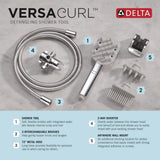 Delta VersaCurl Detangling Handheld Shower Head Tool for Curly Hair with 3 Curl Defining Brush Inserts Included, Detangler Brush Hand Shower with Hose, Chrome 74B430