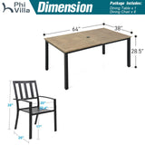 PHI VILLA Patio Dining Set for 6, Stackable Chairs&Wood-Like Table