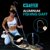 GAFFER SPORTFISHING Aluminum Fish Gaff Hook | Lightweight Fishing Pole with Sharp Stainless Steel Spear Hook | Ergonomic Foam Grips, Secure Lanyard | Saltwater & Freshwater Fishing Gaff | 54" Blue
