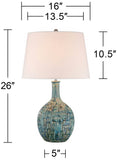 360 Lighting 26" High Gourd Mid Century Modern Coastal Table Lamps Set of 2 Teal Ceramic Fabric White Shade Living Room Bedroom Bedside Nightstand House Office Home Reading (Colors May Vary)
