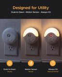 YELKO Plug-in Motion Sensor Night Light with Dusk to Dawn Sensor, 5-Level Dimmable, Adjustable Delay Time for Bedroom, Bathroom, Hallway, Stairs, Nursery, Night Camping, Cool White, 2 Pack