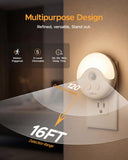 YELKO Plug in Motion Sensor Night Light with Dusk to Dawn Sensor, 5-Level Dimmable, Adjustable Delay Time for Bedroom, Bathroom, Hallway, Stairs, Nursery, Night Camping, Warm White, 2 Pack